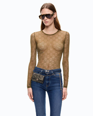 Stretch lace sweater with Love Birds logo motif
