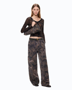 Cotton trousers with floral camouflage motif