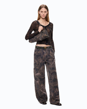 Cotton trousers with floral camouflage motif