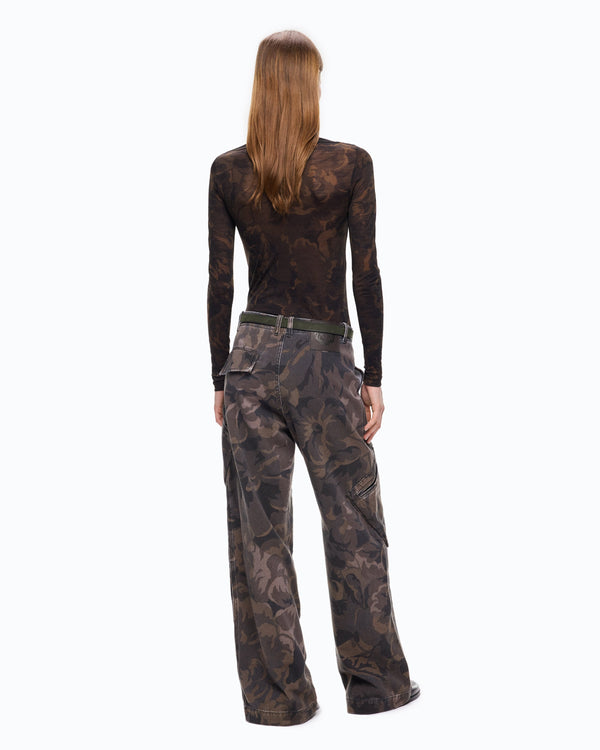 Cotton trousers with floral camouflage motif