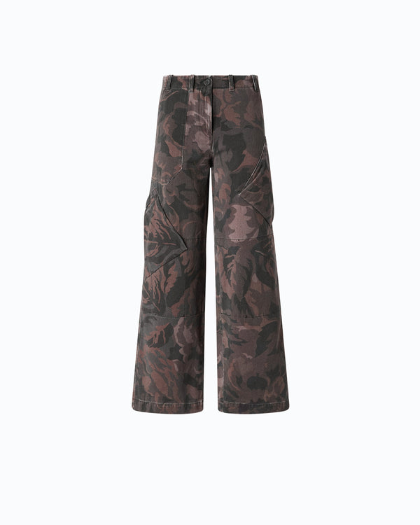 Cotton trousers with floral camouflage motif