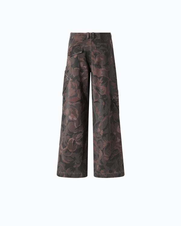 Cotton trousers with floral camouflage motif
