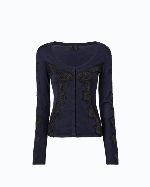 Wool cardigan with lace inserts