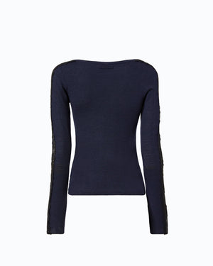 Wool cardigan with lace inserts