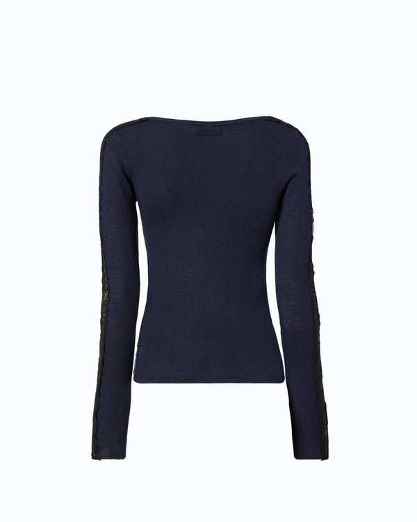 Wool cardigan with lace inserts