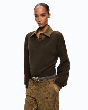 Cropped wool sweater with balloon sleeves