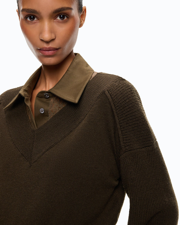 Cropped wool sweater with balloon sleeves