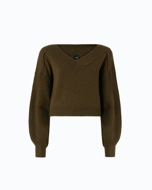 Cropped wool sweater with balloon sleeves