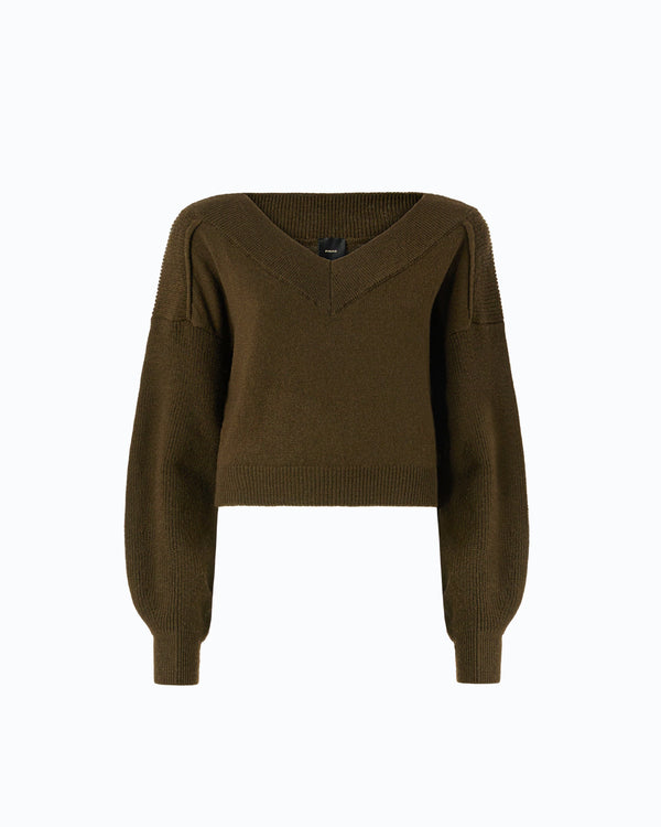 Cropped wool sweater with balloon sleeves
