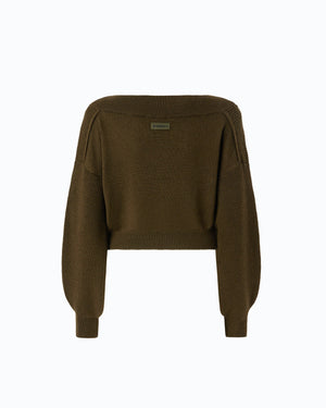 Cropped wool sweater with balloon sleeves