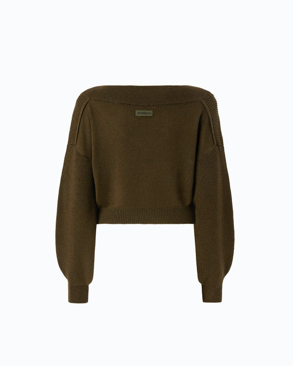 Cropped wool sweater with balloon sleeves