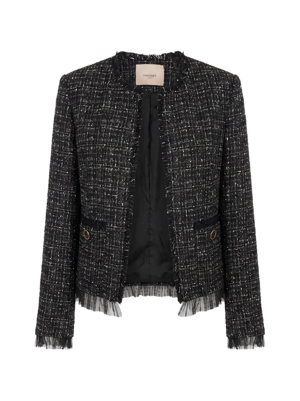 TWINSET Veste En Maille Bouclée Bordée De Tulle