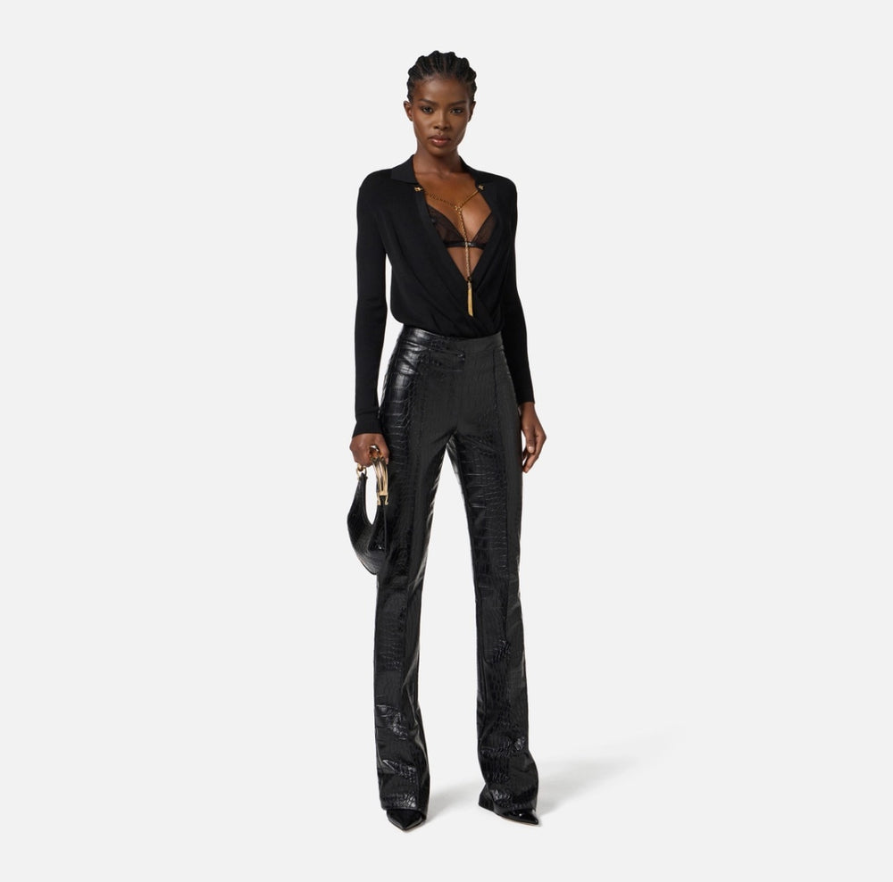 Elisabetta Franchi Black Trousers with Crocodile Print