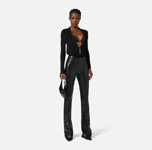 Elisabetta Franchi Black Trousers with Crocodile Print