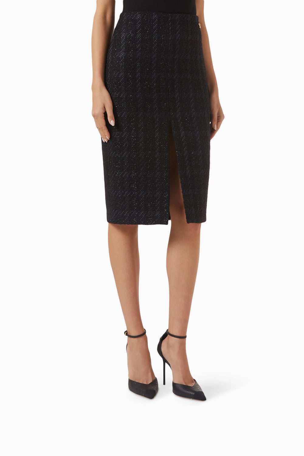 High-waist Slit Skirt in Tweed