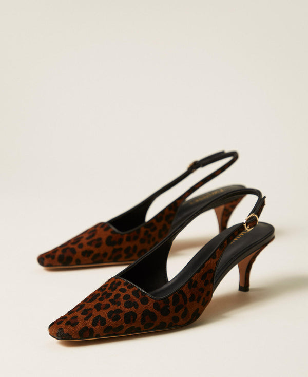 Sling back court shoes with animal print