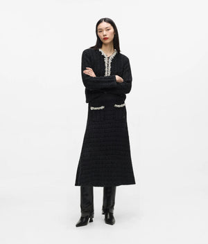 Faux-pearl midi knitted skirt