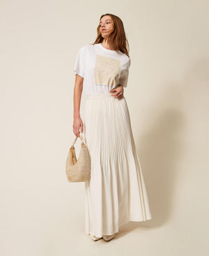 Pleated crêpe de Chine long skirt