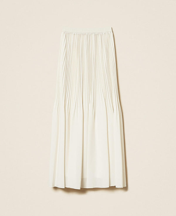 Pleated crêpe de Chine long skirt