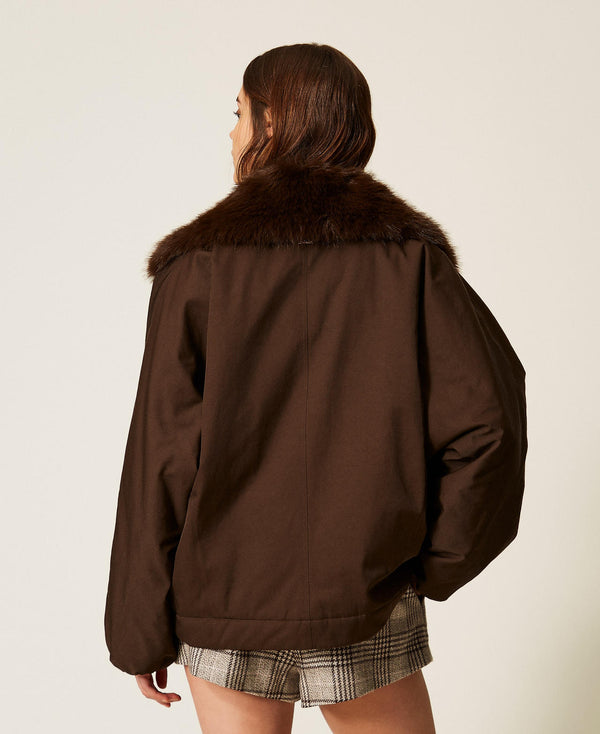 Gabardine jacket with faux fur collar