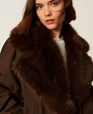 Gabardine jacket with faux fur collar