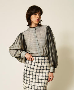 Crêpe de Chine shirt with plumetis tulle
