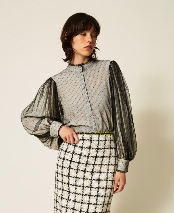 Crêpe de Chine shirt with plumetis tulle