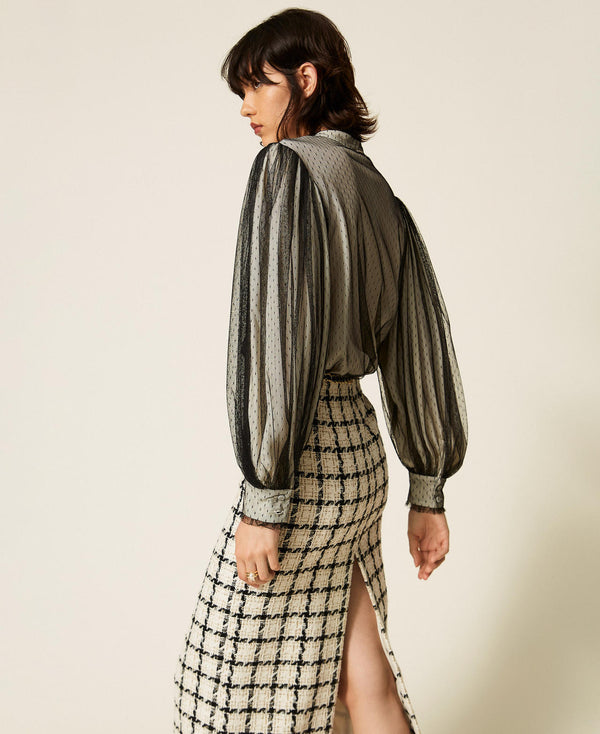 Crêpe de Chine shirt with plumetis tulle
