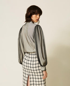 Crêpe de Chine shirt with plumetis tulle