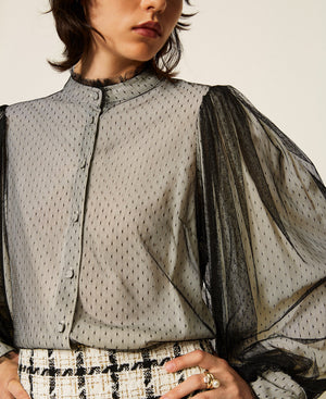 Crêpe de Chine shirt with plumetis tulle