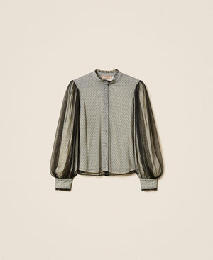 Crêpe de Chine shirt with plumetis tulle