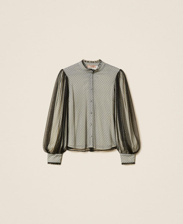 Crêpe de Chine shirt with plumetis tulle