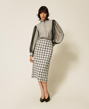 Crêpe de Chine shirt with plumetis tulle