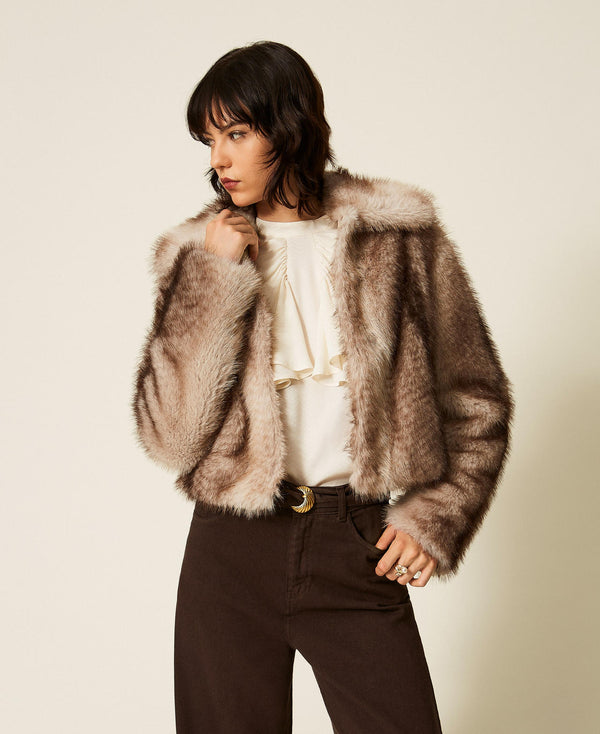 Faux fur jacket with fadeout print