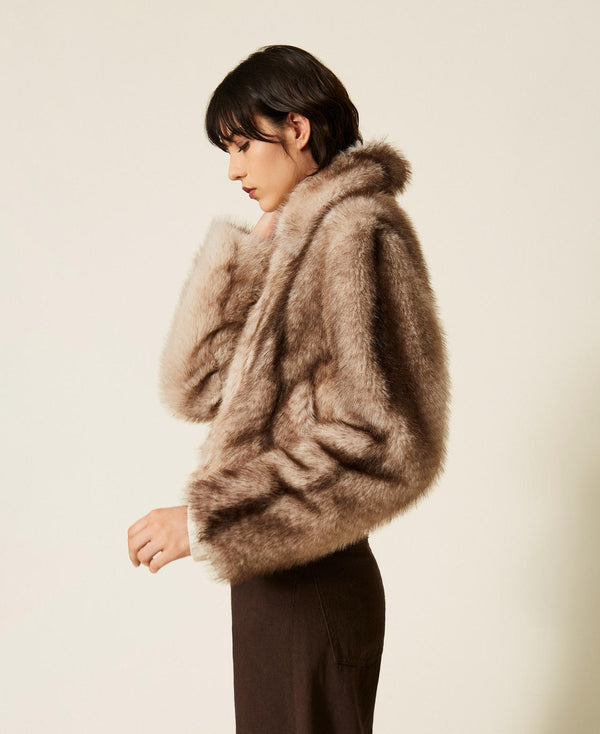 Faux fur jacket with fadeout print