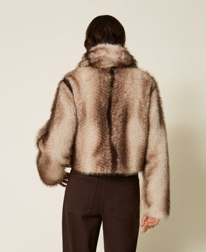 Faux fur jacket with fadeout print