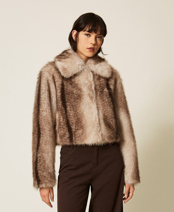 Faux fur jacket with fadeout print