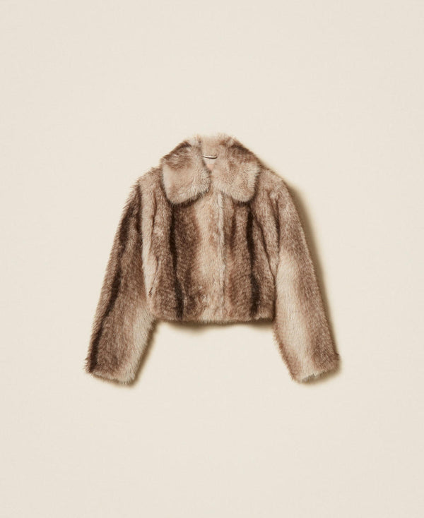 Faux fur jacket with fadeout print
