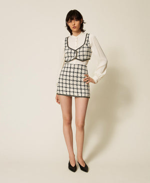 Chequered bouclé mini skirt