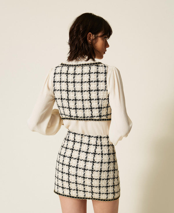 Short bouclé top with check pattern