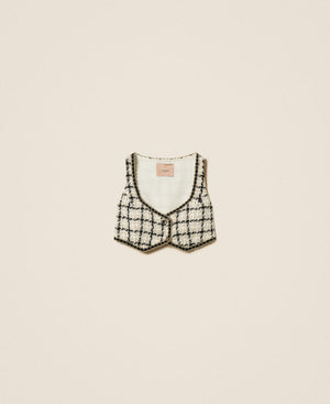 Short bouclé top with check pattern