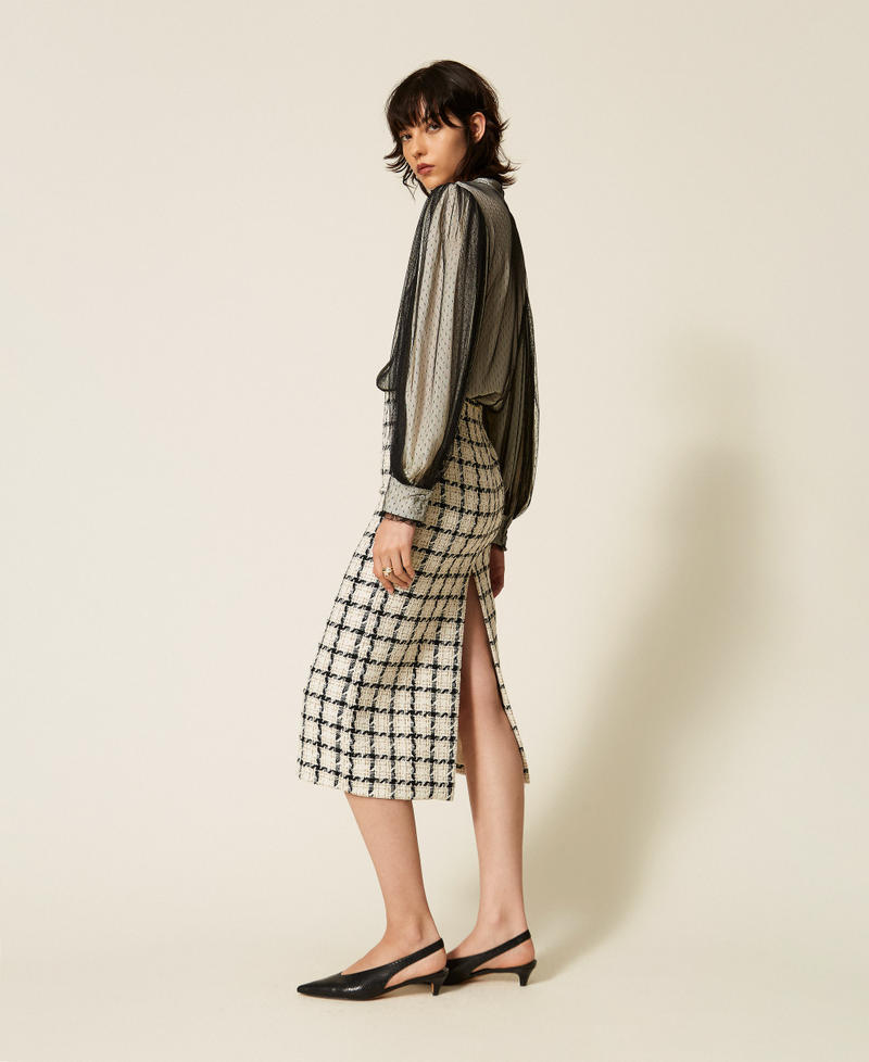 Midi bouclé skirt with check pattern