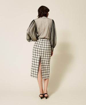 Midi bouclé skirt with check pattern