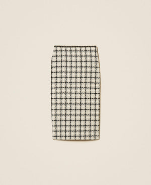 Midi bouclé skirt with check pattern