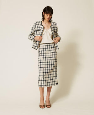 Midi bouclé skirt with check pattern