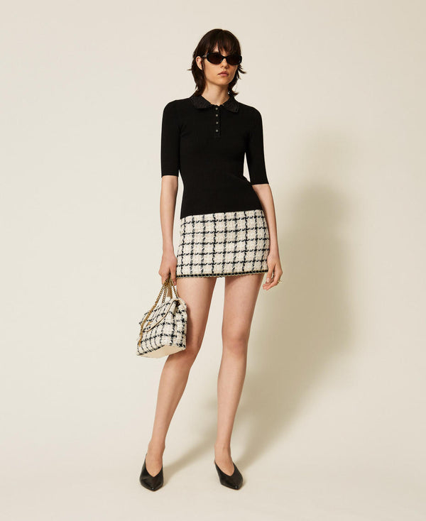 Polo shirt with broderie anglaise collar