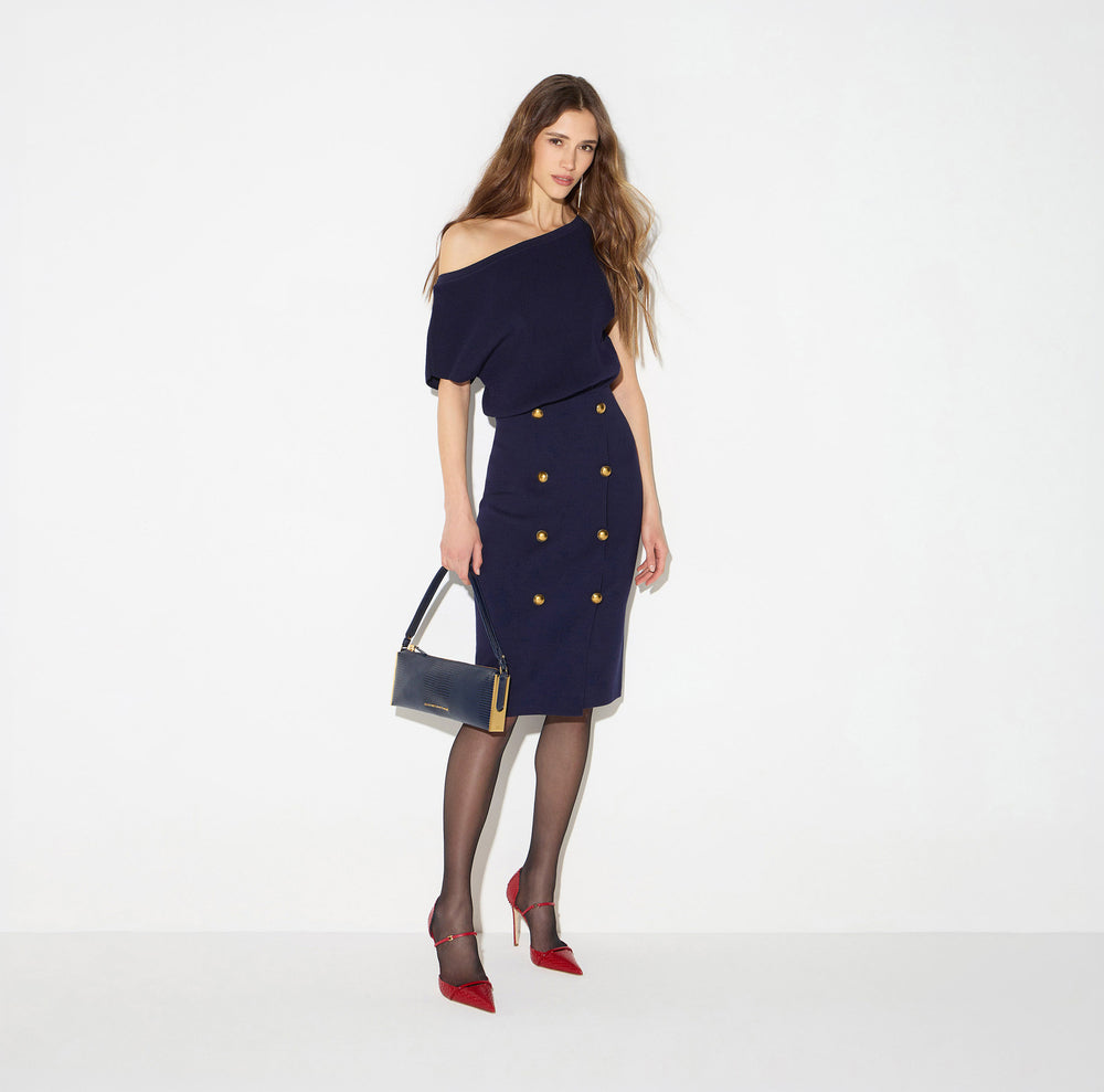 Knit dress with jewel buttons