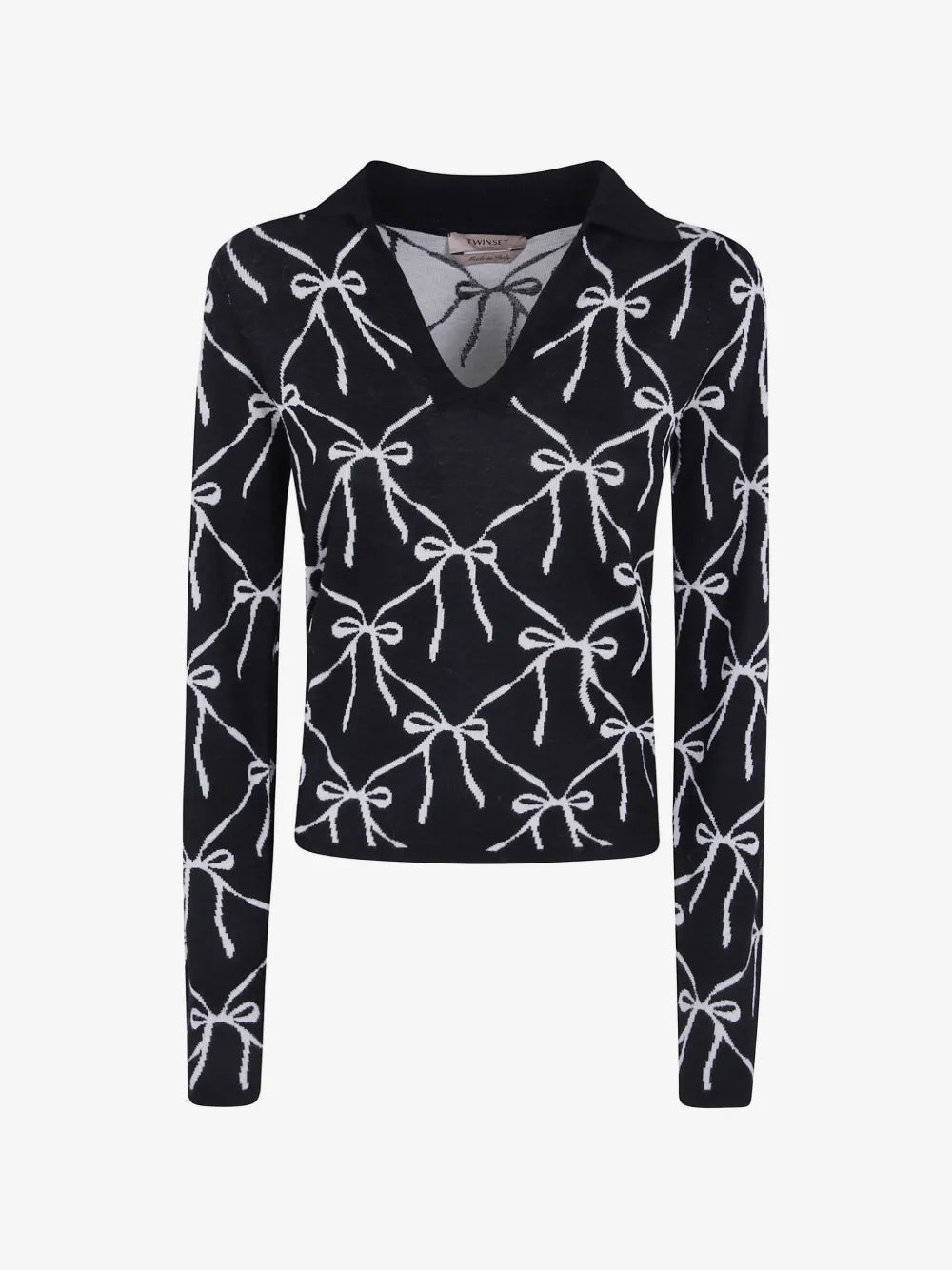 TWINSET Pull à Col v Et Motif Nœud