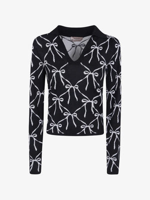 TWINSET Pull à Col v Et Motif Nœud