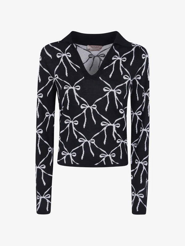TWINSET Pull à Col v Et Motif Nœud